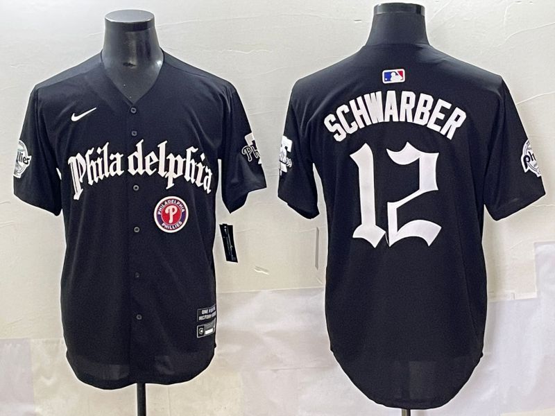 Men 2025 Philadelphia Phillies #12 Schwarber Black Five generations Joint Name Nike MLB Jersey style 8->philadelphia phillies->MLB Jersey